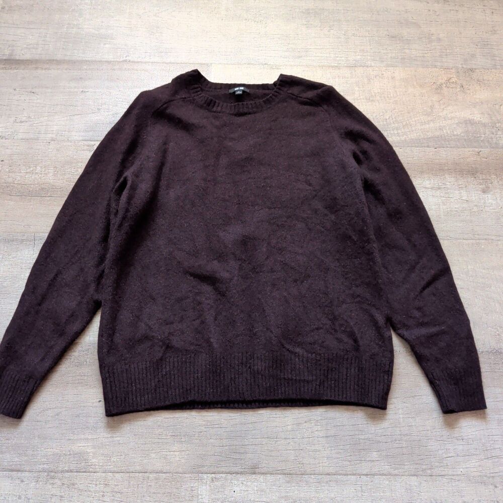 ​Uniqlo Premium Lambswool Crew Neck Sweater Mens XL Dark Burgundy Brown Wool